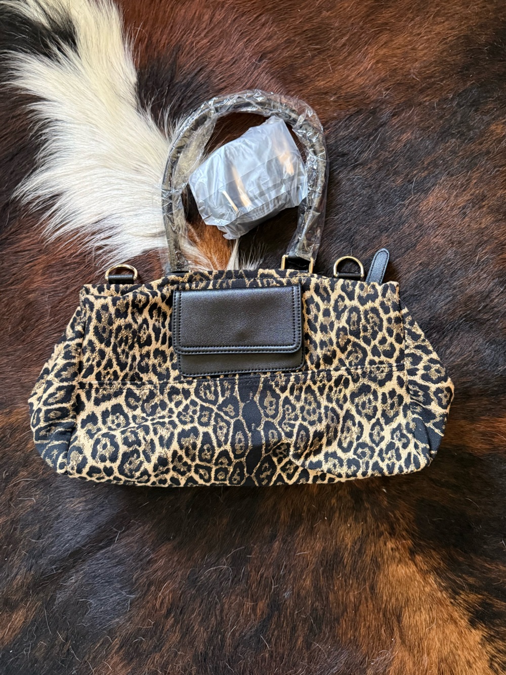 NEW Canvas Leopard Print Top-Handle Satchel Purse